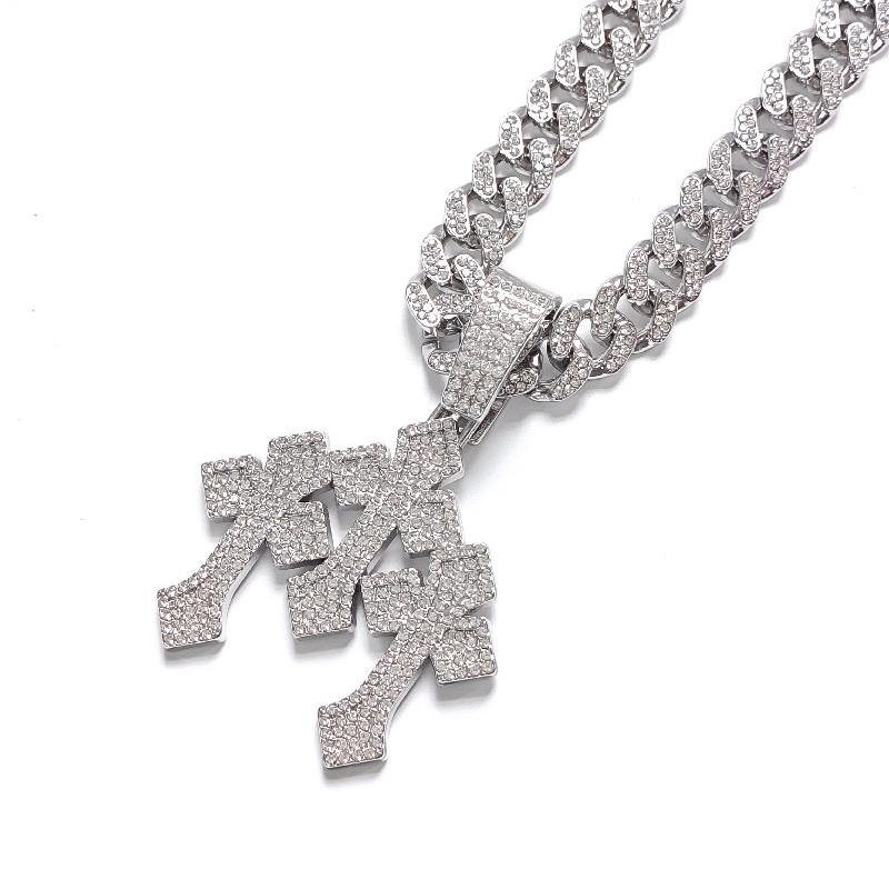 Nuove Collane Ciondolo a Croce Impilate Iced Out per Uomo Con Catena Cubana da 13mm Gioielli a Croce Hip Hop Strass Ciondolo Regalo