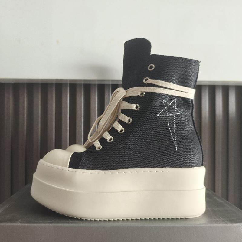 Atmungsaktive Canvas-Schuhe mit dicker Sohle für Damen und Herren High-Top Schnürschuhe mit Reißverschluss Flache Plateauschuhe Stiefelette Stern-Dekor Schuh