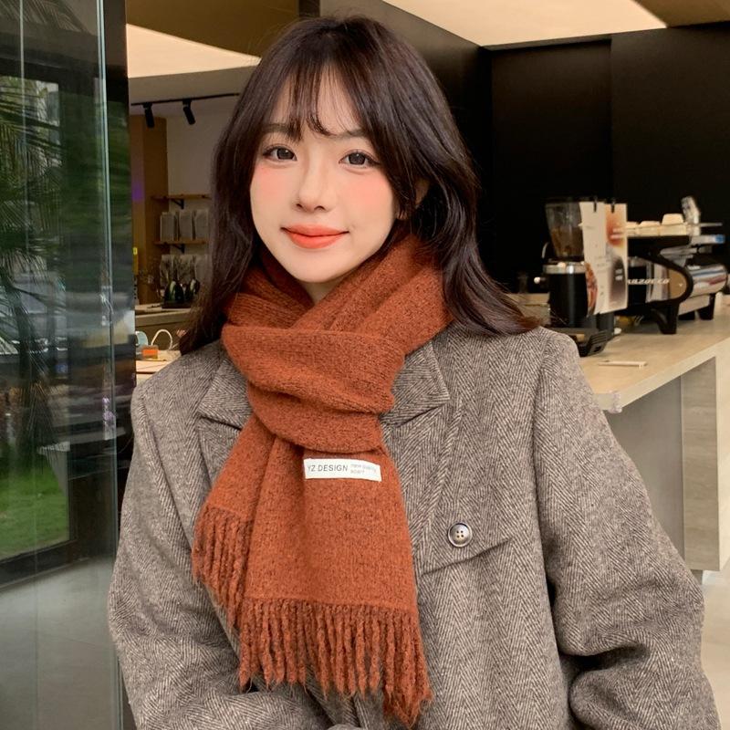 Women Winter Red Green Christmas Knitted Scarf Headscarf Lady Men Preppy Simple Tassel Scarve Foulard Wrap Shawl Casual Korean