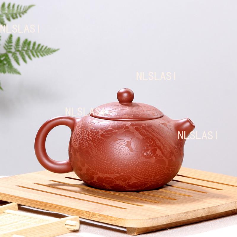 Dragon Patterned Purple Clay Teapot Chinese Style Da Hong Pao Xi Shi Pot Yixing Carved Household Tea Pot Large Capacity Teapot