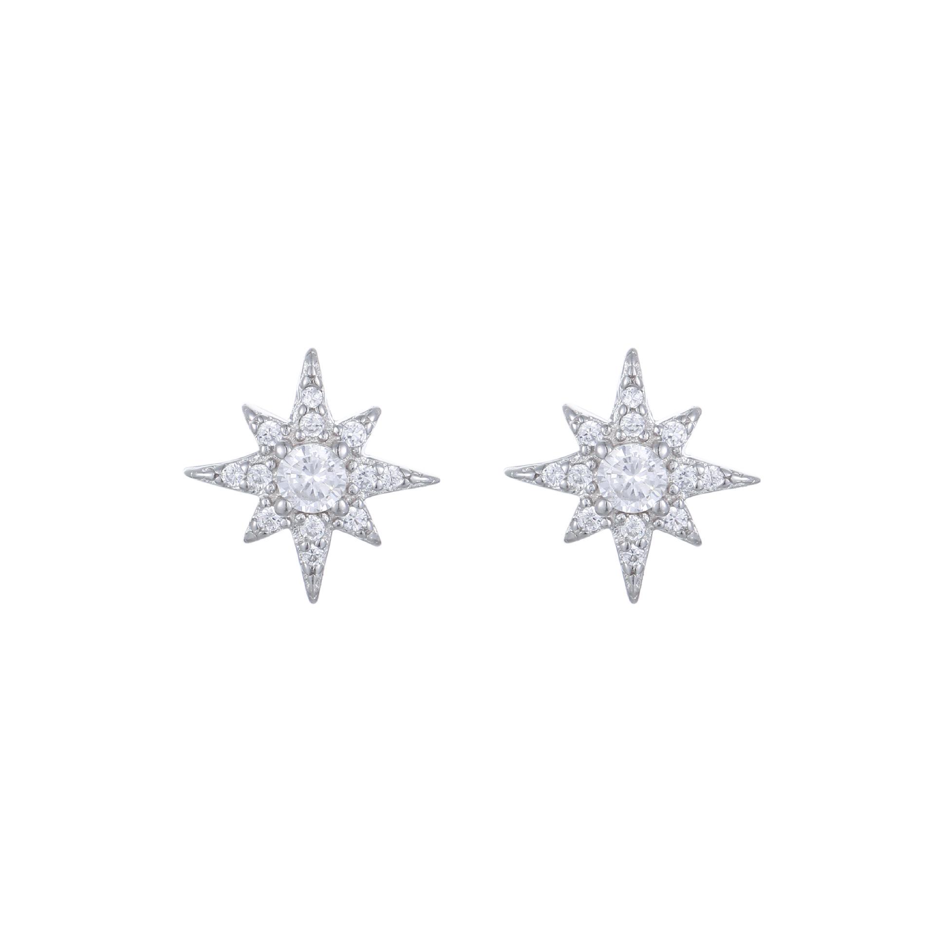 S925 Sterling Silver-Plated 18K Gold Zircon Star Stud Earrings - Unique Design for Women 925 Silver