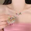New Geometry Colored Zircon Flower Women's Necklace Earrings Trendy Fashion Sweet Luxury Clavicle Chain Premium Jewelry Gift
