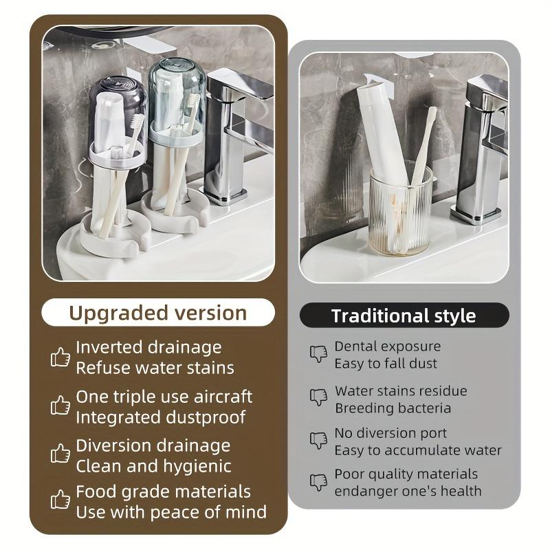 1pc Multifunctional Toothbrush Holder with Dust Cover and Drainage