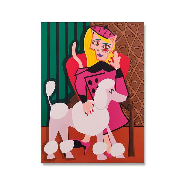 

Рамка из цельного дерева, мультяшная милая кошка, леди с собакой, плакат и принты, картина на холсте с животными, абстрактная настенная картина для гостиной, спальни, домашний декор 15*20cm(with frame)