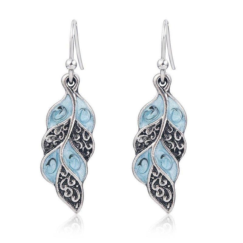 

Богемные серьги-подвески с павлиньими перьями - Ретро светло-голубые украшения из состаренного серебра