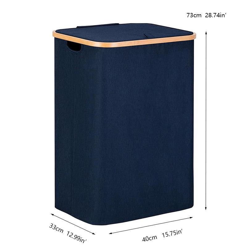 Bamboo Frame Oxford Cloth Folding Laundry Basket with Inner Bag.