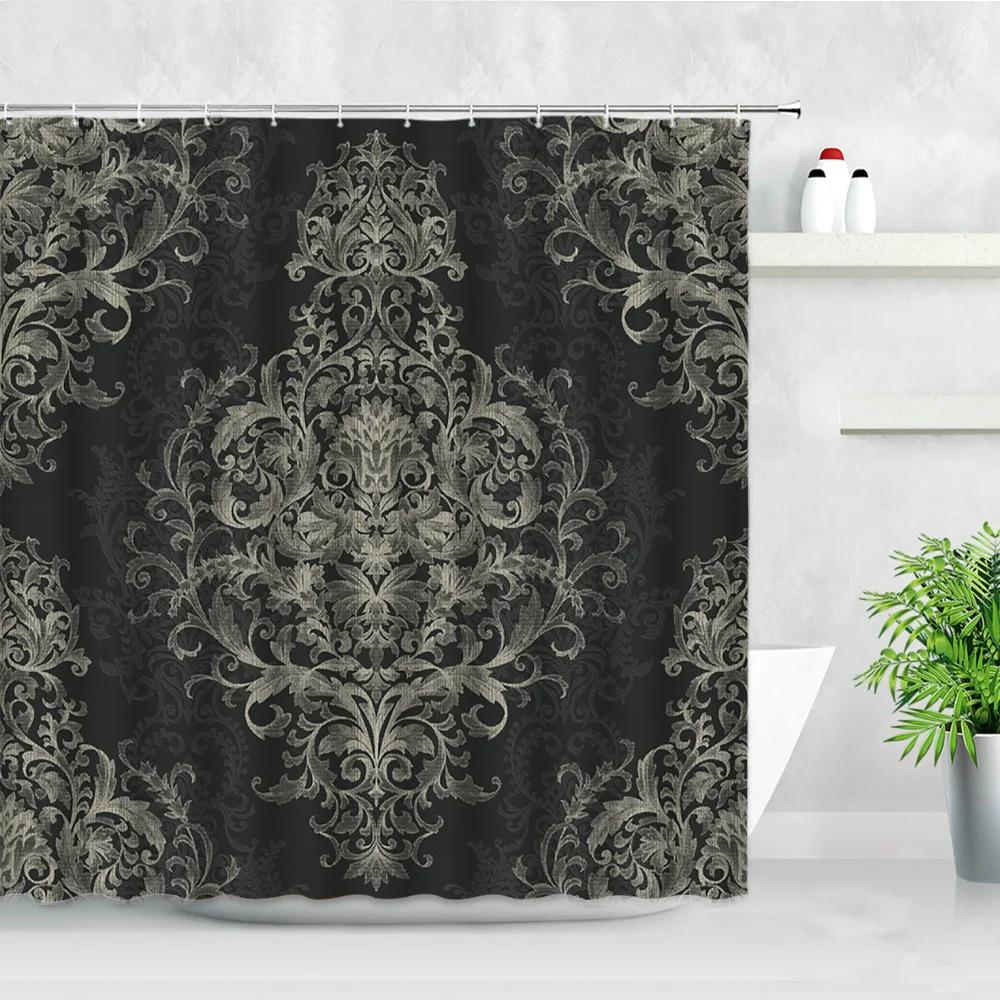 Elegant Red & Black Damask Print Waterproof Shower Curtain - Stylish, Durable & Easy-Care Choice for Classic Bathroom Décor