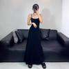 Black Spaghetti Strap Dress for Women, Summer Slim-fit Little Black Dress, Sleeveless Base Dress, French Long Skirt, Slimming Dress