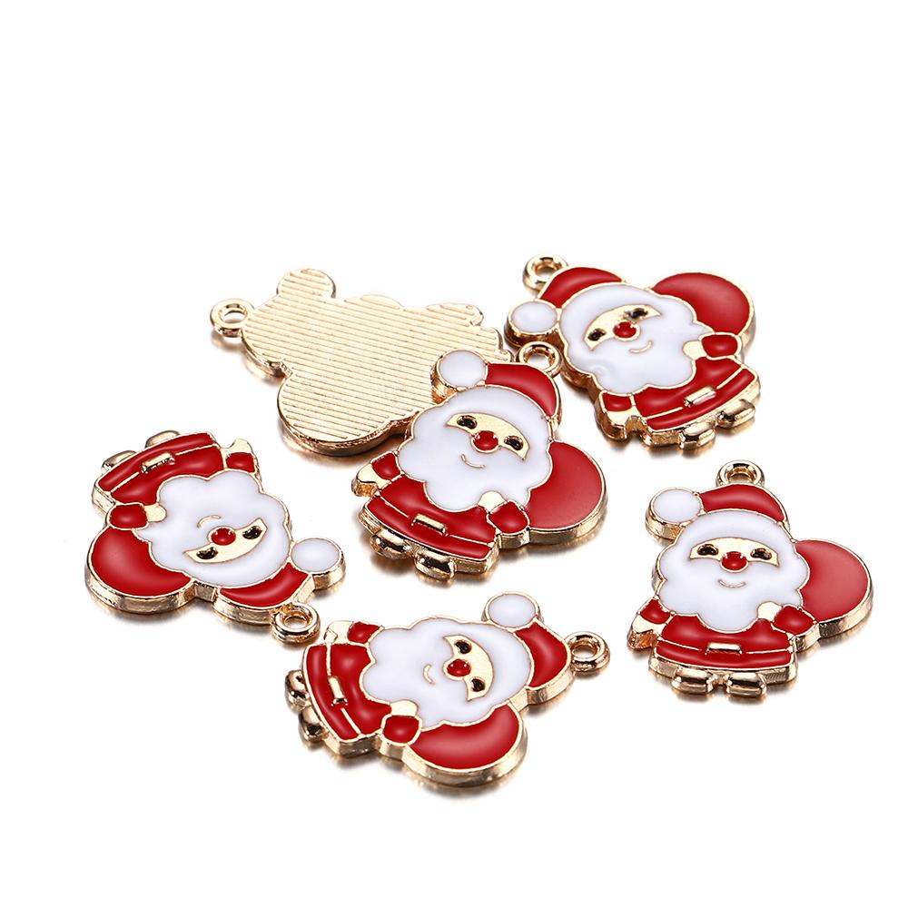 10Pcs Christmas Charms Pendants Enamel Bracelet Party Home Metal Craft Decoration Tree Hanging DIY Jewelry Making Accessories