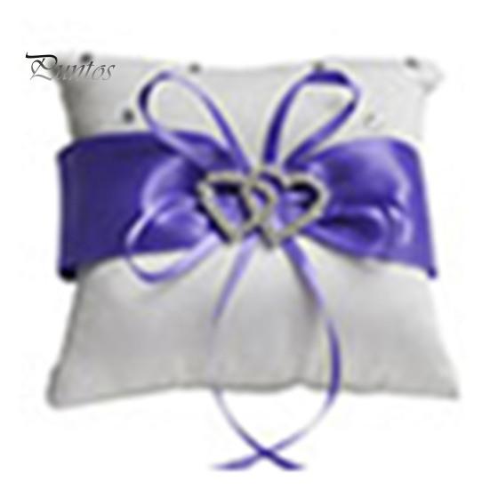 

10x10 см романтическая свадебная подушка для обручального кольца с двойным сердцем и лентой, декор подушки фиолетовый