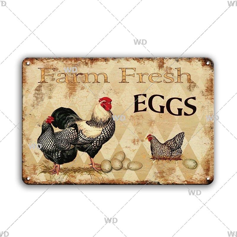 Metallskyltar Färska Ägg Fluffy Butt Hut Kyckling Retro Plåtskylt Vintage Rolig Utomhus Väggplakett Trädgård Gårdsskyltar Hönshus Dekor