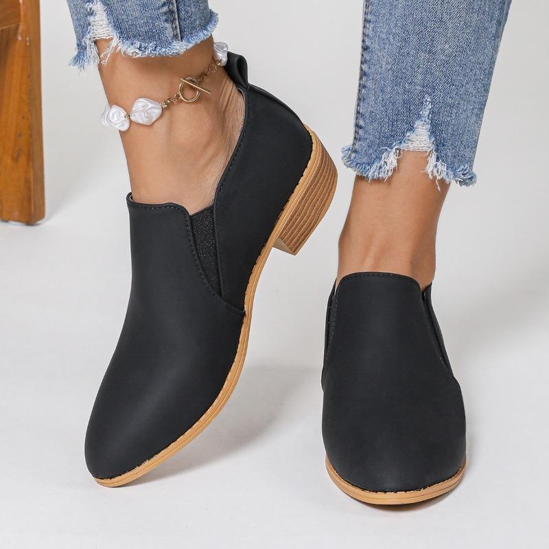 Fashion Slip-on Low-heeled Single Shoes Autumn New Pointed Toe Deep Mouth Non-slip Wear-resistant Block Heel Shoes