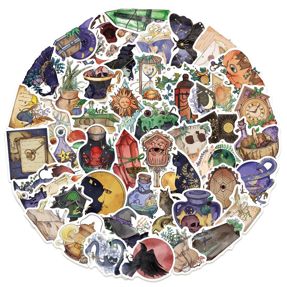 10/30/50pcs Watercolor Halloween Witch Stickers Decorative Luggage Skateboarding Waterproof Vintage Graffiti Sticker Packs