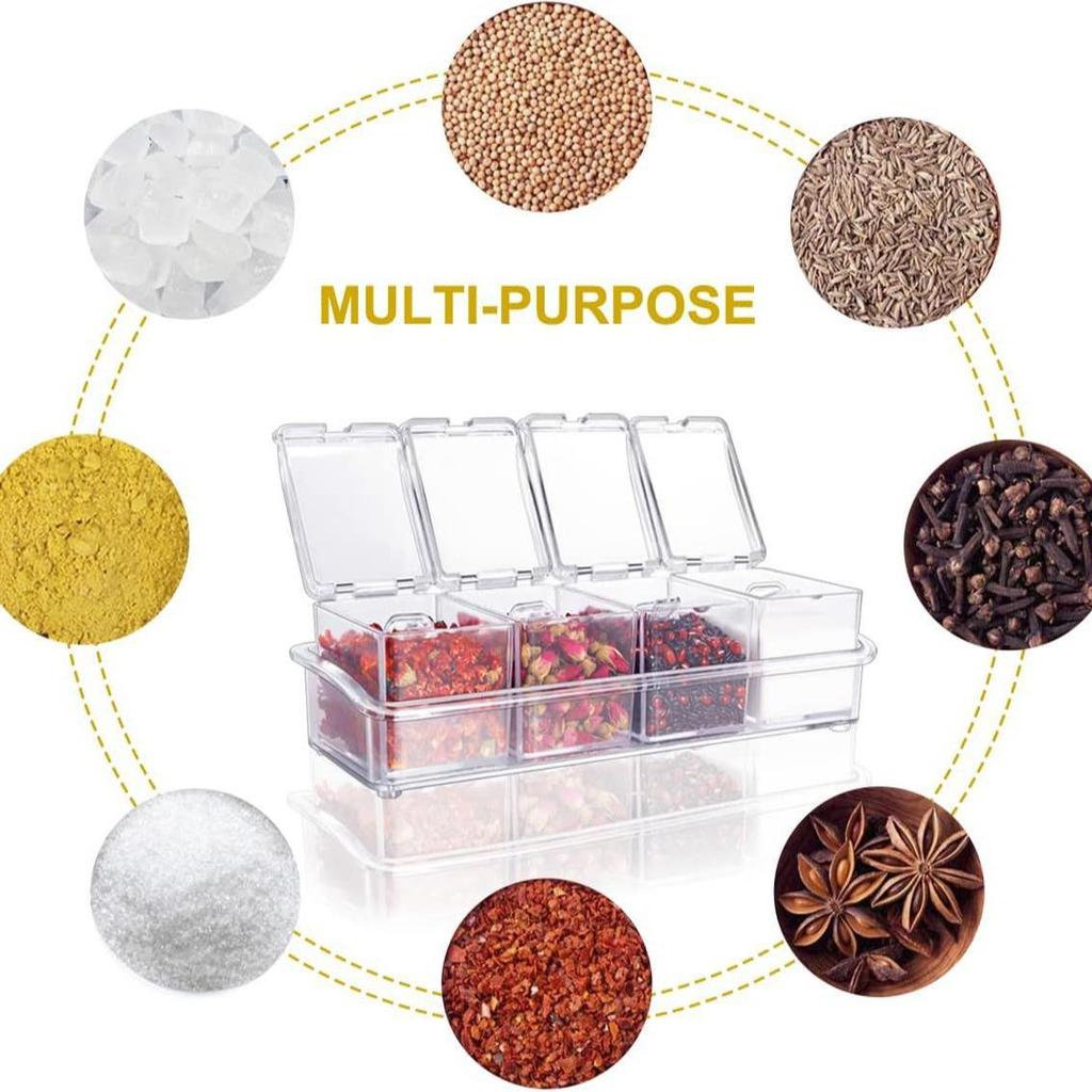 Gewürzaufbewahrungsbox mit vier Fächern und Löffel