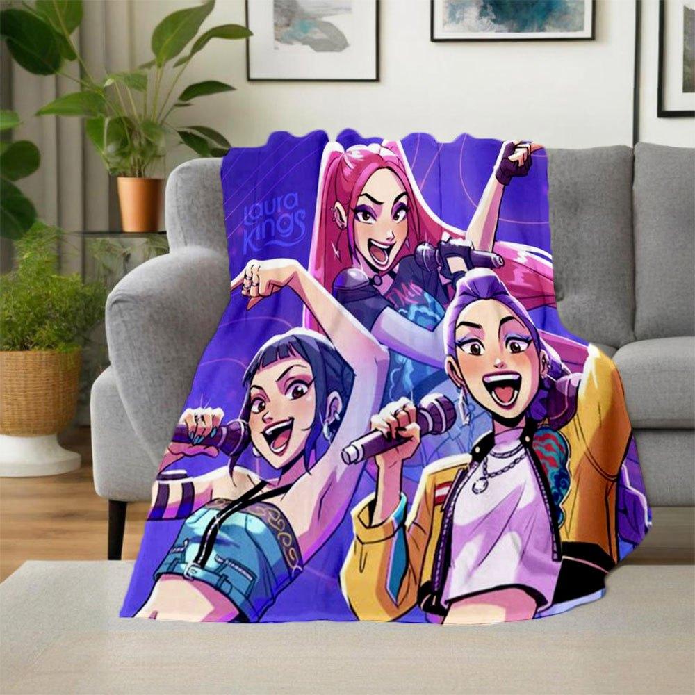 "Vibrant Anime Girl Group Poster: Cool Fashion & Dynamic Poses"Blanket Lightweight Flannel Throw Blanket for Sofa, Bed, Travel, Camping, Liv