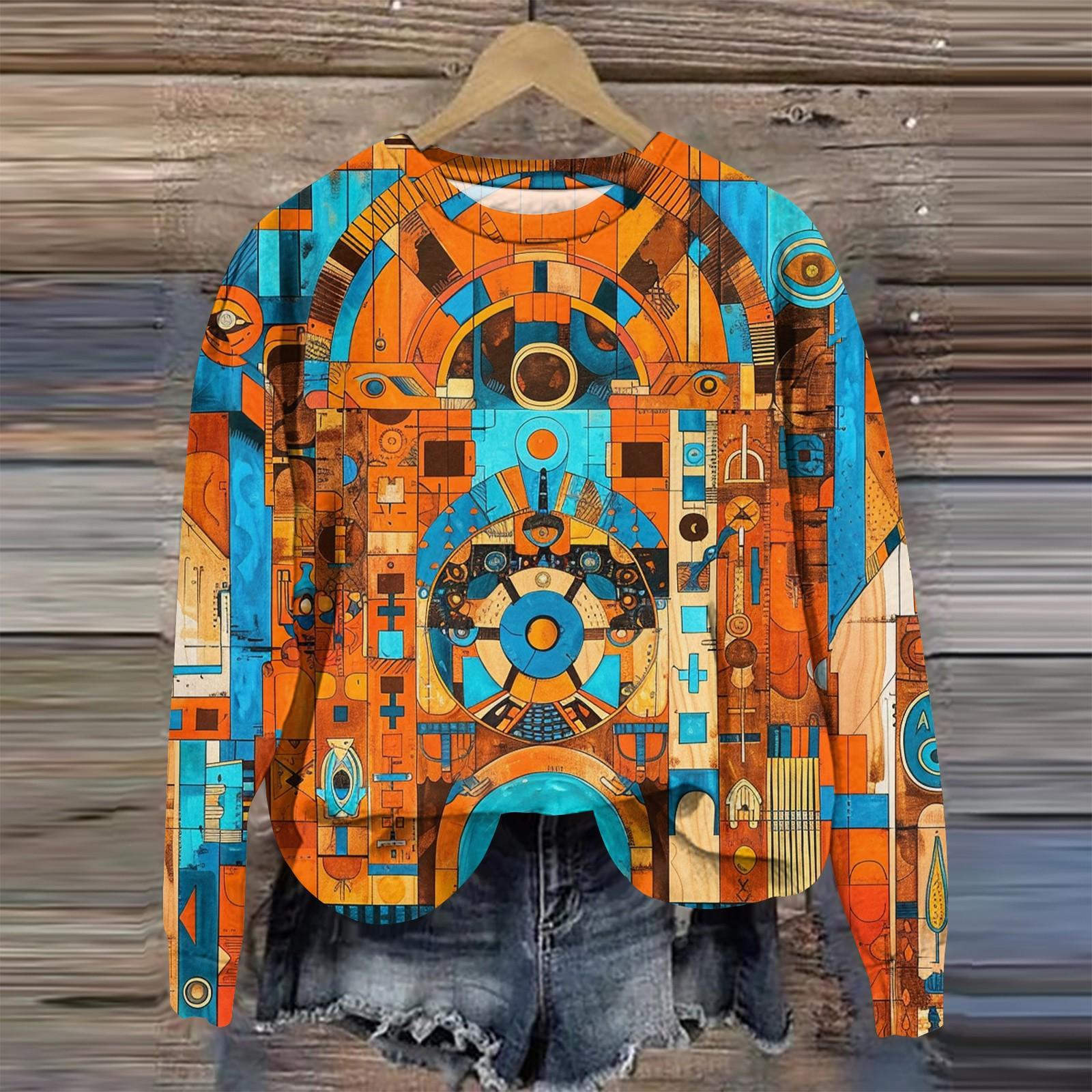 

Женская мода свободный повседневный карман с длинным рукавом толстовка с принтом свитшот L