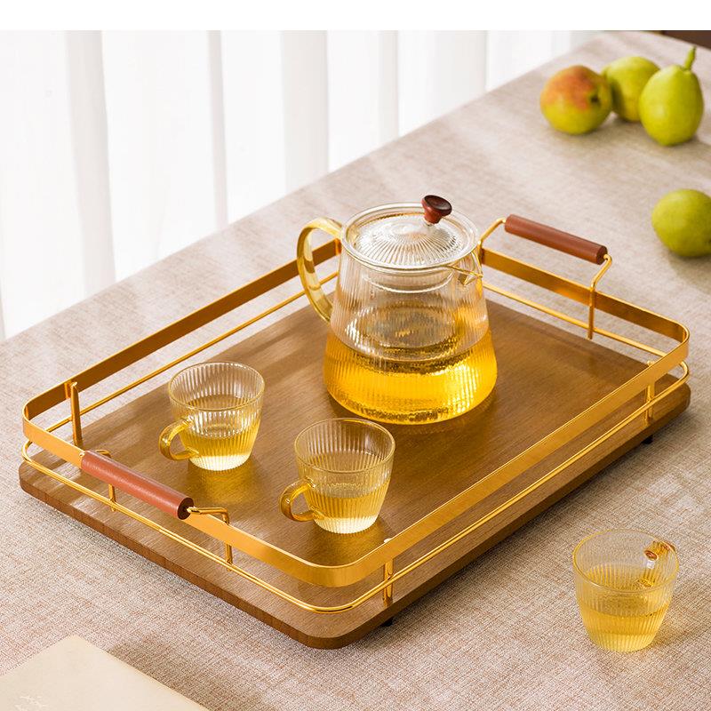 Simple Rectangular Bamboo Cutlery Food Storage Trays Decorative Home Kitchen Organizer Metal Bracket Accessories