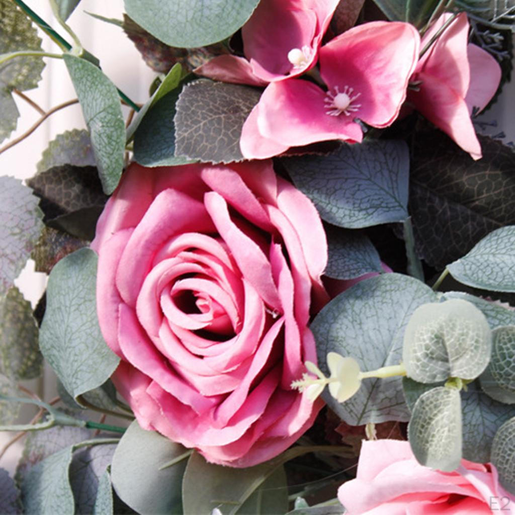 Artificial Eucalyptus Rose Wreaths Silk Flower Garland for Front Door Welcome Wreath Party
