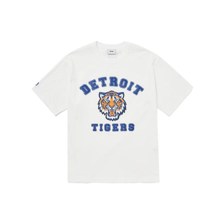 MLB Rundhals Pullover Tigerkopf Druck Amerikanisch Vintage Lässig Kurzarm T-Shirt Unisex T-Shirt Weiß 3ATSC2023-46WHS L