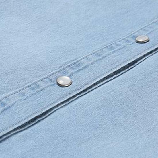 Damen Hemdmantel Revers Langarm Loose Fit Mittellanges Jeanshemd Basic Pendlerstil Oberbekleidung mit Taschen