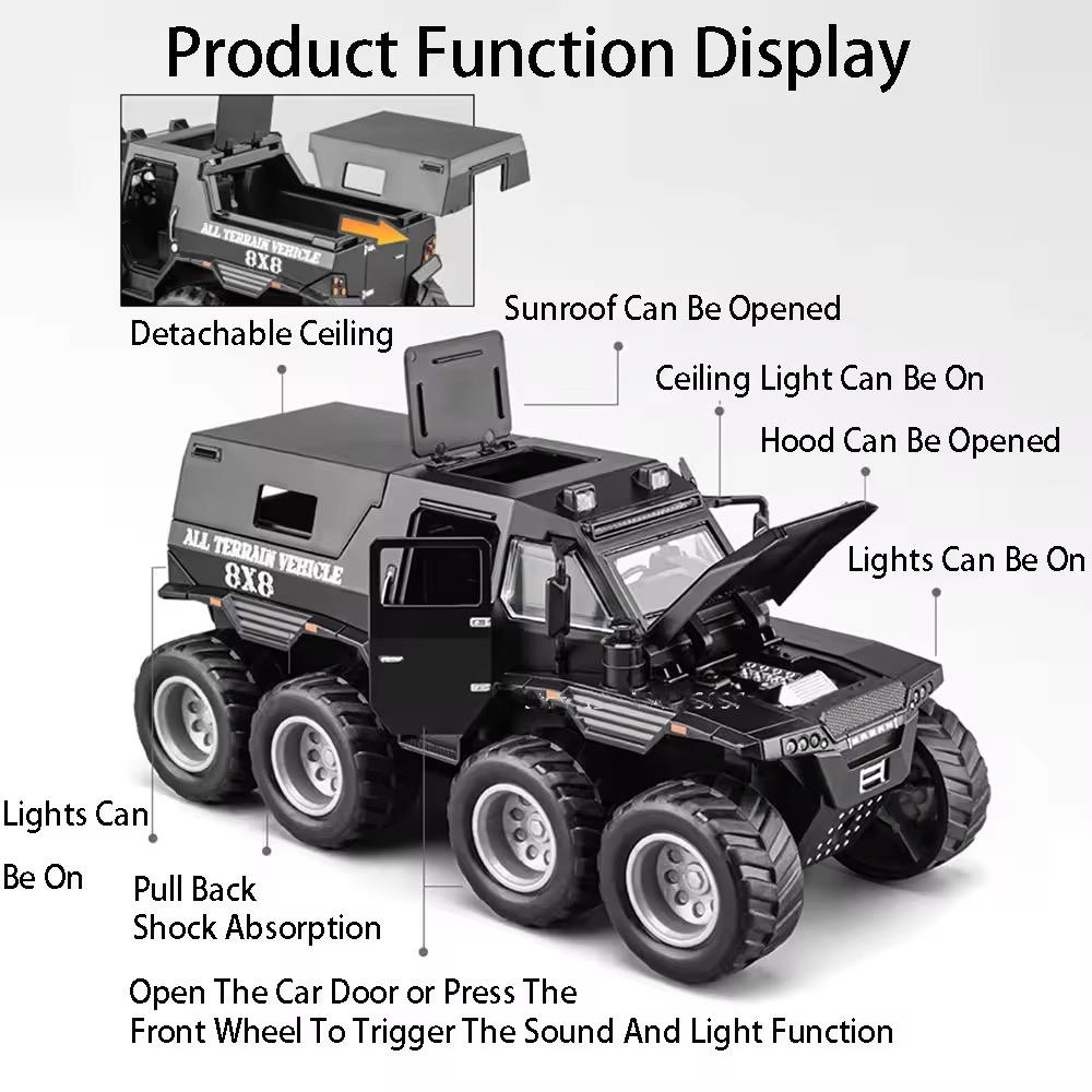 1: 32 Conqueror SUV Mini Toy Car Simulation Alloy Off-Road 8 Wheel Car Inertial Model Sound Lightweight Children's Birthday Gift