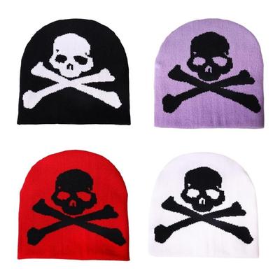 Elastic Windproof Beanies Knitted Hat with Skull Pattern for Adult Keep Ear Warm Hat Cold Weather Skiing Cycling Supply