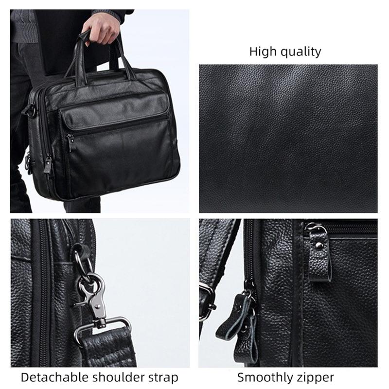 Genuine Leather Bag Leather Men's Bag, Business Briefcase, Retro Men's Messenger Handbag, 15.6-inch Leather Computer Bag