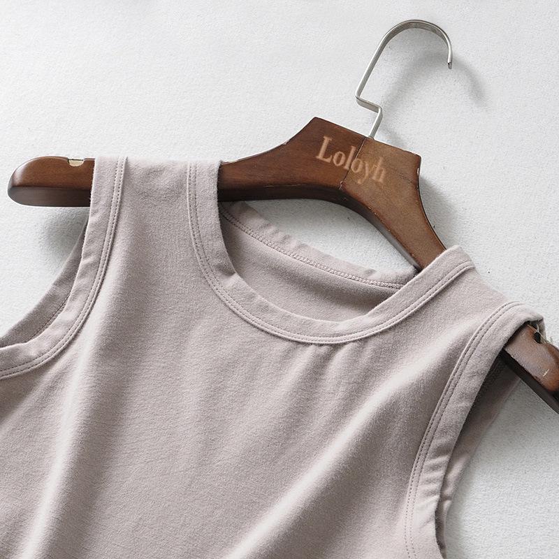 2024 Women's Summer Cotton Cycling Vest: European & American Style, Solid Color, Wide Strap, Short Cropped Tank Top