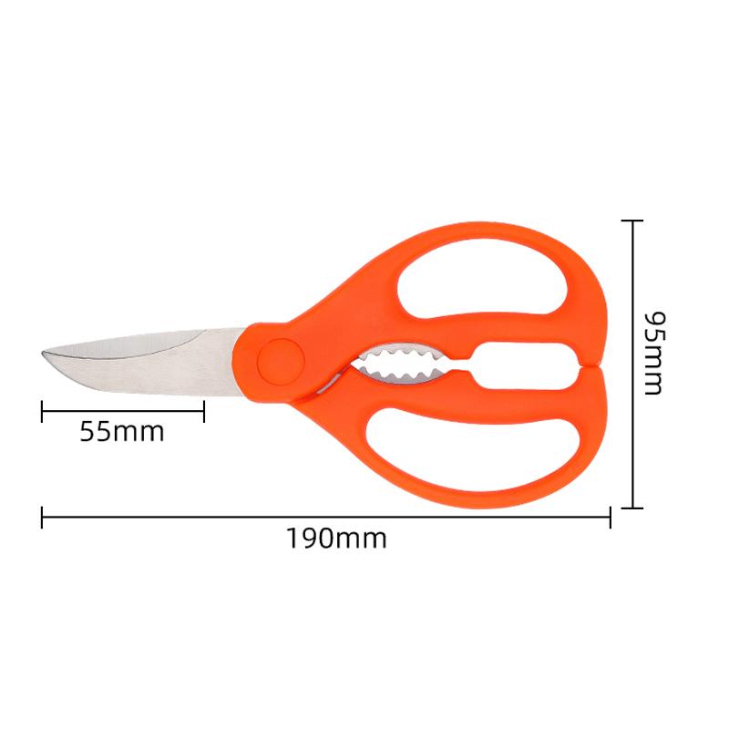 Stainless Steel Sharp Chicken Bone Food Scissors Vegetable Household Black Orange PP Handle Shears Barbecue with Nutcracker