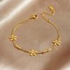 Gold-Plated Rhinestone Flower Bracelet with Stainless Steel Beaded Chain