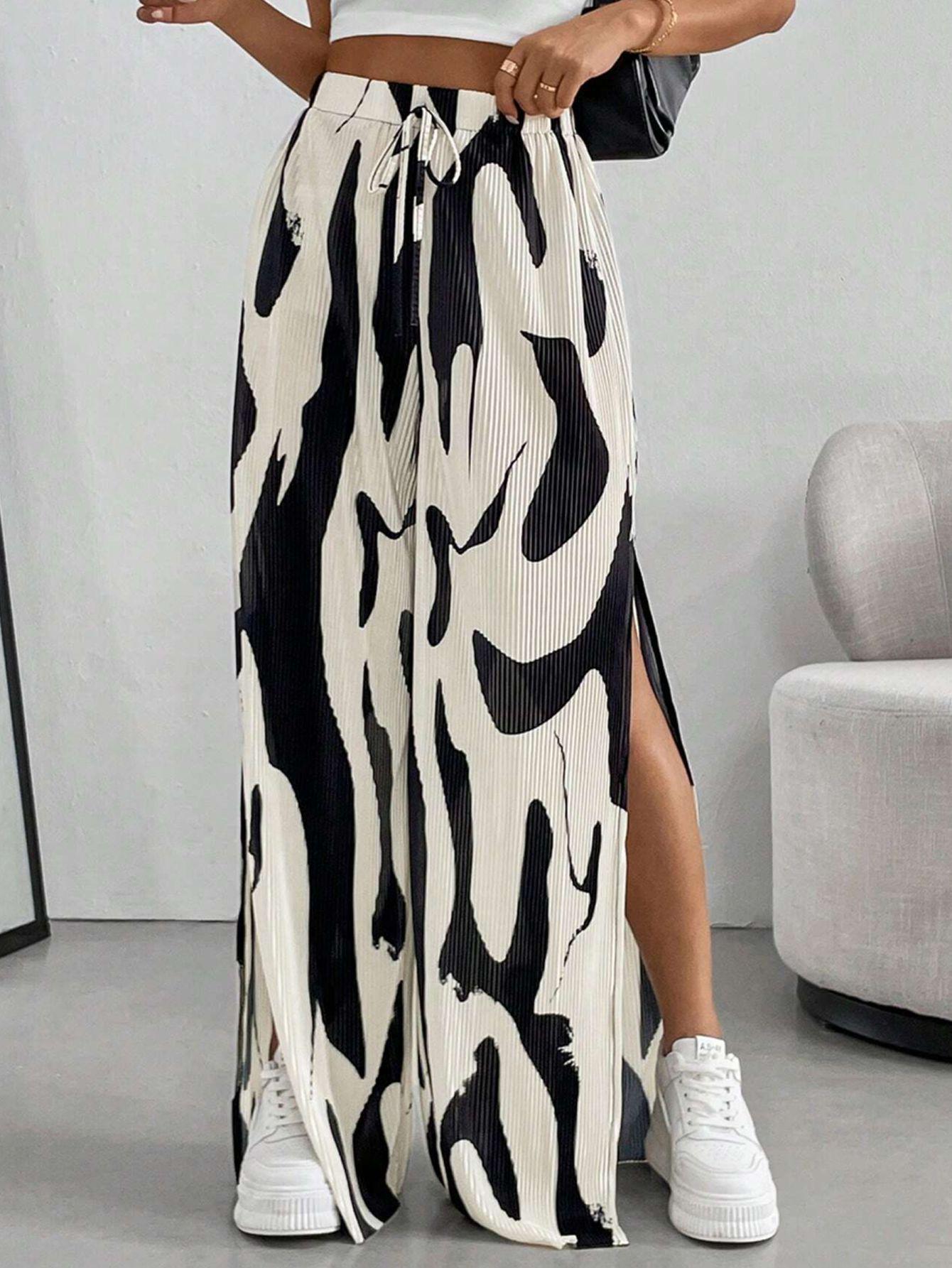 

Bohemian Street Style Women s Color Block Wide-Leg Pants Medium слонова кістка