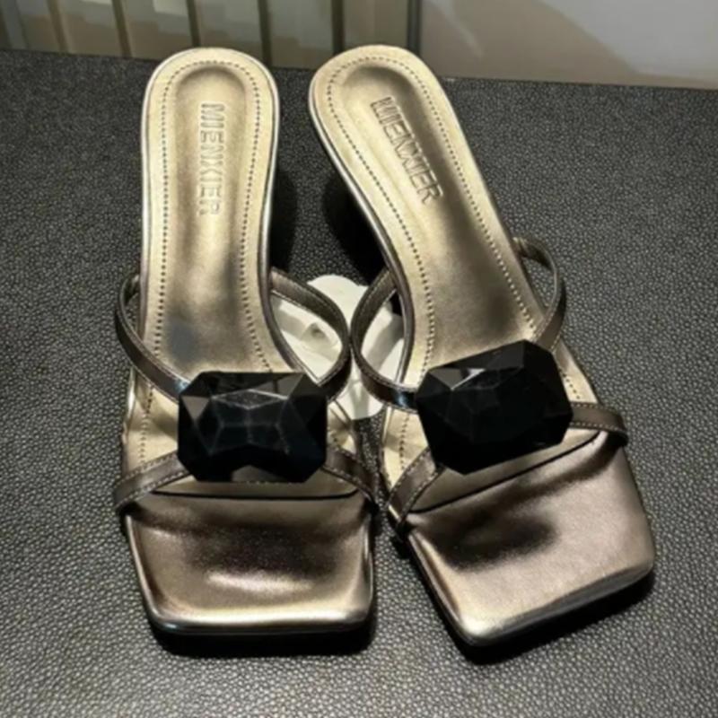 Summer Crystal Woman Slippers High Heels Pumps Stilettos Elegant Women Sandals Designer 2025 Trend Luxury Mujer Zapatos