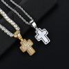 Gold-Plated Cross Necklace with Rhinestones and Micro-Set Zircon Pendant - Hip Hop Clavicle Chain for an Elegant European and American Style