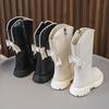 Kids Princess Boots with Sweet Back Bows Girls  Boots Round Toes Soft Bottom  Autumn  Children Mid-calf Boots
