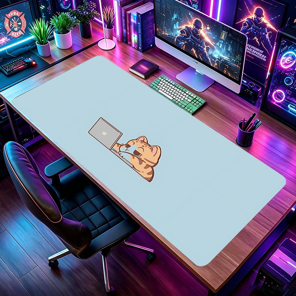 Cute Lazy Orange Cat Mouse Pad Large Computer Office Game Table Mat Rubber Anti-slip Stitched Keyboard Mats 90x40 XXL Desk Pads