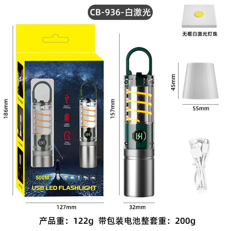 New Powerful Led Flashlight Tungsten Filament Side Lamp Built-In Battery Type-C Charging Torch Outdoor Portable Camping Lantern