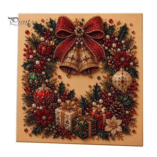 Interactive Family Crafts Christmas Faux Pearl Art Kit, Tree Wreath Painting DIY Sets Sparkling Diamond Craft Kit for Adults, Holiday Wall Decor Gift