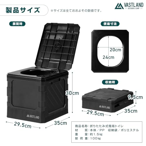 VASTLAND Portable Folding Toilet, Emergency Toilet, for Disaster Preparedness, Emergency Toilet, Car Camping, Flushable