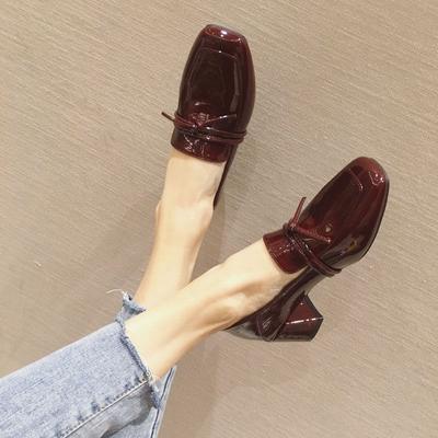 With Medium Heels Women's Summer Footwear Shoes for Woman 2025 Red Square Toe Loafers Black Shoe Spring Trend Y2k Korean Style A