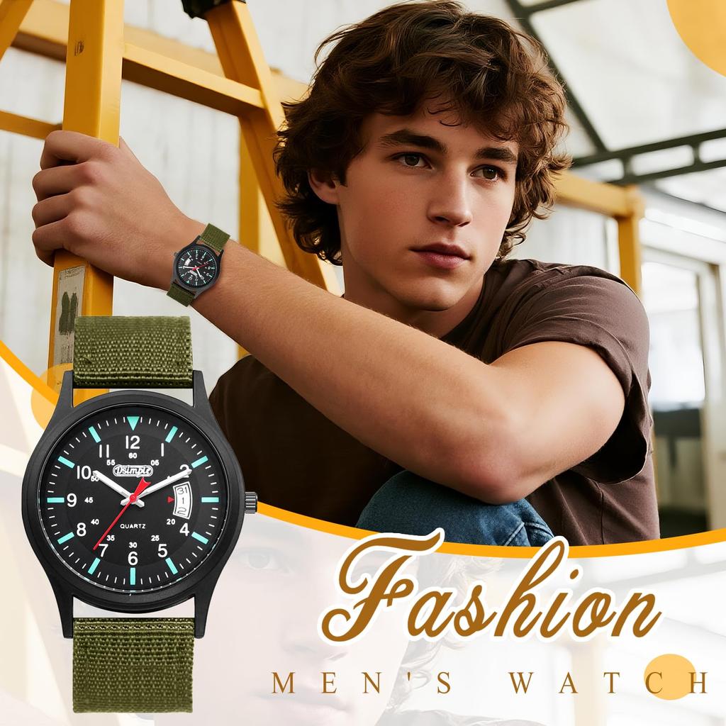 Military Watch with Nylon Luminous Analog Simple and Stylish Quartz Fashion Accessory Perfect Gift for and Day Men's Strap, Waterproof, Display,