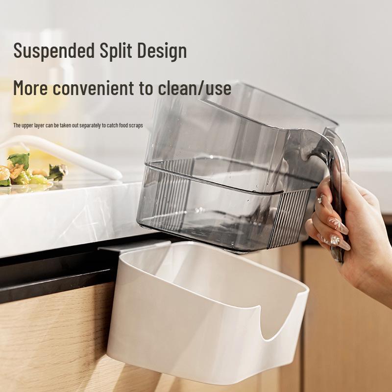 Wall-Mounted Kitchen Trash Can with Scraper - Wet Garbage Storage Bin for Cabinet Doors