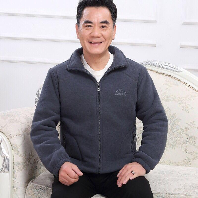 

Зимнее флисовое утолщенное мужское пальто с застежкой-молнией, воротником-стойкой, однотонное повседневное теплое покет-верхняя одежда для мужчин, куртки, топы M серый