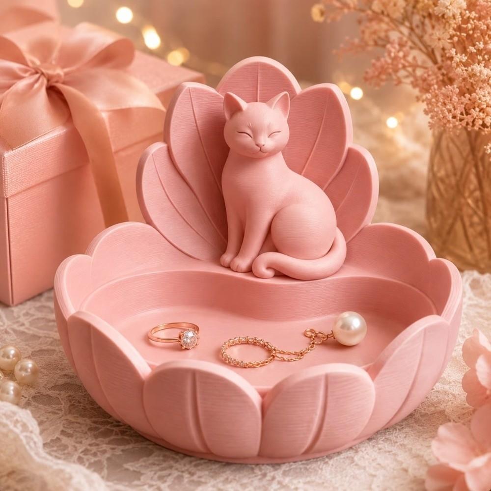 Lotus Shape Trinket Dish Resin Material Desktop Organizer Cat Figurine Holder  Vanity Table Decor