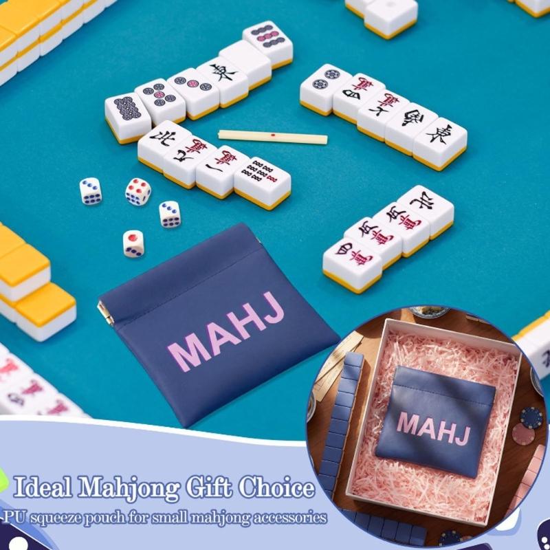 PU Leather Mahjong Score Card Pouch with Auto-Close Spring Frame, Small Storage Case for Home Table Use and Travel
