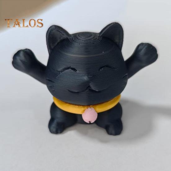 3D Printed Telescopic Cat Figurine Mini Fortune Cat Figure Simulated Animal Model Toy Home Office Bookshelf Desktop Decoration Ornament