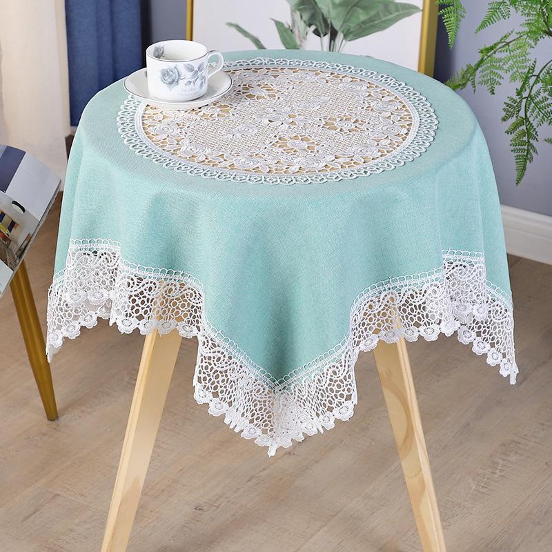 White Hollow Lace Edge Universal Cover Home Dining Table Coffee Desk Square Table Mat Simple Solid Color Soft Lace Table Cloth