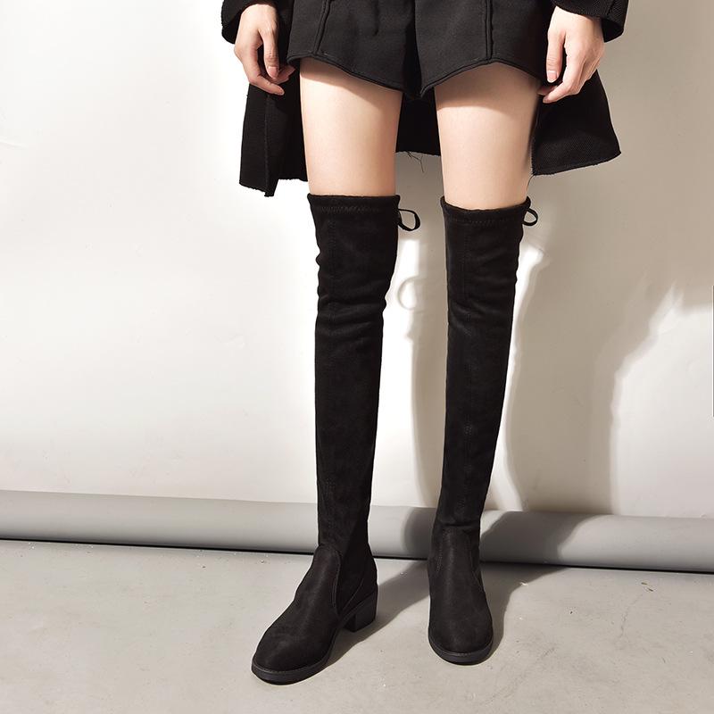 Autumn/Winter Women's Elastic Boots - New Soft Leather Knight Boots with Thick Heels, Round Toe, and Medium Height.