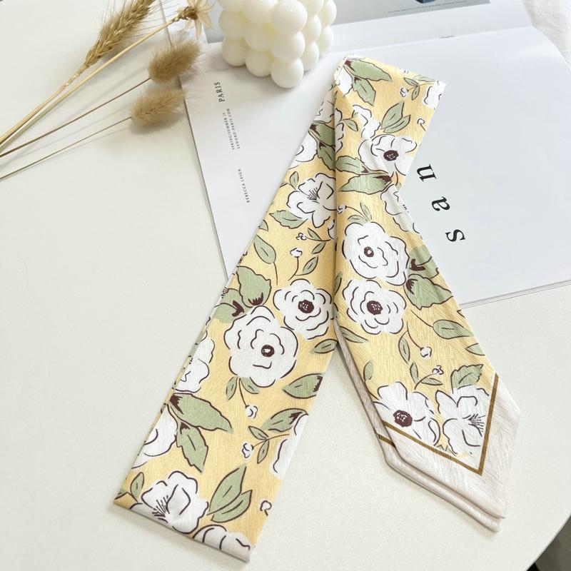 Floret Printed Hairband Silk Satin Bag Scarf For Women Skinny Long Wrist Ribbon Neck Scarves Fashion Hair Scarfs For Women