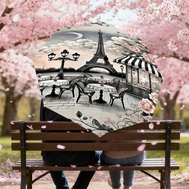 1PC Parisian, Cafe Umbrella-8-Rib Reinforced, Automatic Open, Lightweight & Durable, Cute Fashion Accessory for Outdoor, Beach, or Casual Use, Beach U