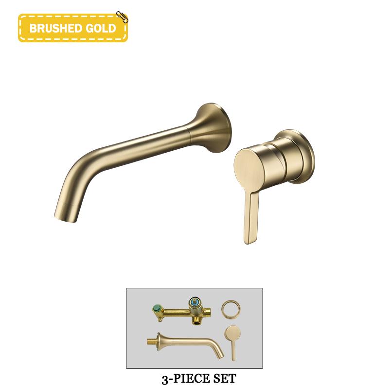 Brushed Gold Wall Mounted Brass Basin Faucet Single Handle Chrome Concealed Recessed Hot and Cold Countertop Basin Faucet